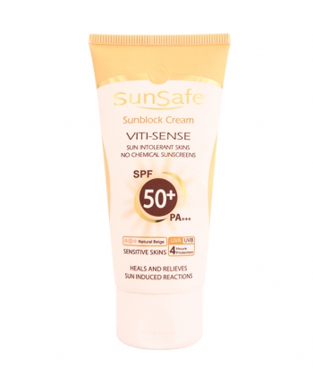 کرم ضد آفتاب فاقد جاذب های شیمیائی SPF50 سان سیف Sun Safe وزن 50 گرم