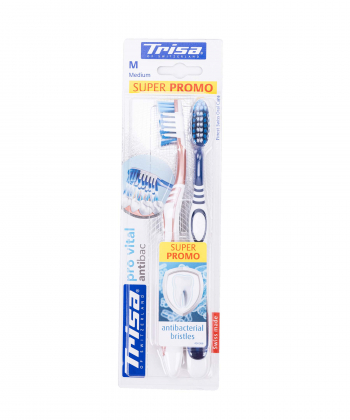 مسواک با برس متوسط تریزا Trisa مدل Extra Pro Vital Anti bacterial بسته 2 عددی