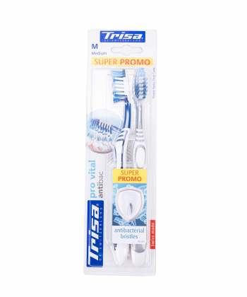 مسواک با برس متوسط تریزا Trisa مدل Extra Pro Vital Anti bacterial بسته 2 عددی