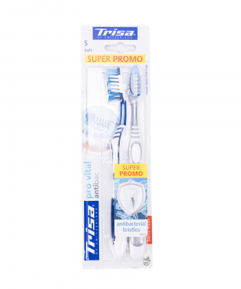 مسواک با برس نرم تریزا Trisa مدل Extra Pro Vital Anti bacterial بسته 2 عددی