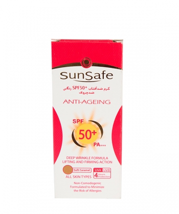 کرم ضدآفتاب ضدچروک SPF50 سان سیف کاراملی(50 گرمی)