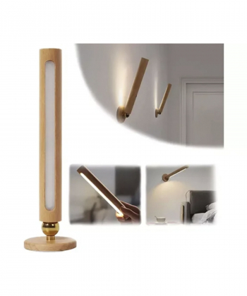 چراغ ال ای دی چوبی شارژی چندکاره 360 Degree Rotatable Wooden LED Wall Lamp