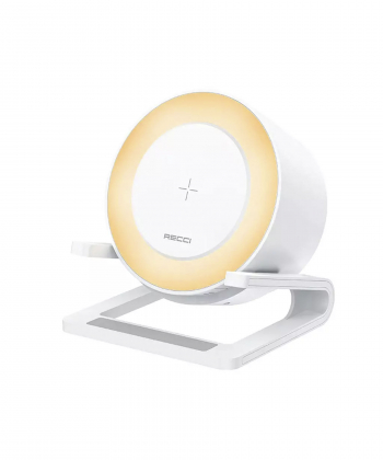 شارژر بی سیم 15 واتی و اسپیکر بلوتوثی رومیزی 4کاره رسی RECCI RSK-W28 15W Wireless Charger with Speaker