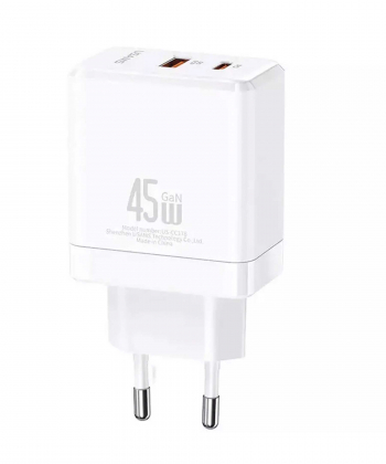 شارژر دیواری فست تایپ سی و یو اس بی 45 وات یوسامز USAMS US-CC178 T58 45W A+C GaN Fast Charger (EU)