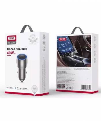 شارژر فندکی تایپ سی دو پورت 40 وات ایکس او XO CC51 Intelligent Dual PD40W Car Charger