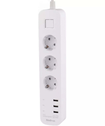 چند راهی برق ارت دار سه سوکت و سه یو اس بی هادرون Hadron P323 3 AC Outlets 3 USB Power Strip