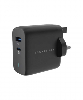 شارژر دیواری فست شارژ تایپ سی و یو اس بی 63 وات پاورولوژی Powerology Ultra-Quick Charging Adapter PWCUQC004