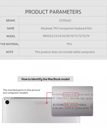 محافظ کیبورد مک بوک پرو 13 اینچ و 15 اینچ پرو کوتتسی Coteetci Keyboard skin TPU ultra slim MB1014