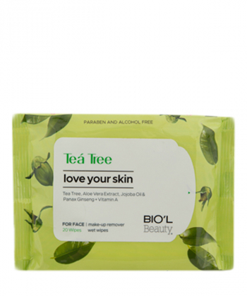 دستمال مرطوب آرایش صورت بیول BIOˊL مدل Tea Tree وزن 110 گرم