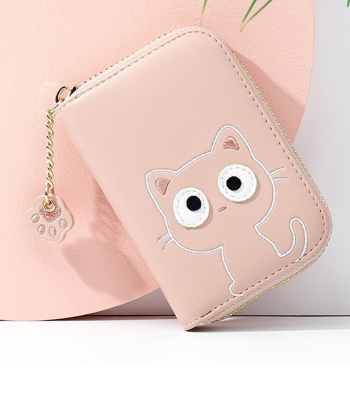 کیف پول عروسکی دخترانه با زنجیر تزئینی TAOMICMIC 929592 Cute Cat Shape PU Leather Women Card Purse