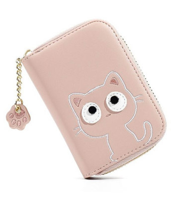 کیف پول عروسکی دخترانه با زنجیر تزئینی TAOMICMIC 929592 Cute Cat Shape PU Leather Women Card Purse