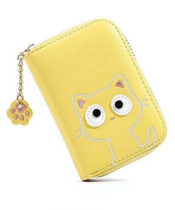 کیف پول عروسکی دخترانه با زنجیر تزئینی TAOMICMIC 929592 Cute Cat Shape PU Leather Women Card Purse