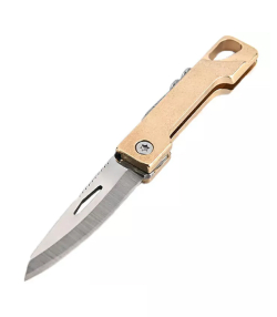 چاقوی آنباکسینگ تاشو برنجی با قابلیت جاکلیدی Brass Mini Folding Knife Unboxing Self-Defense