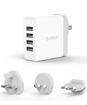 شارژر دیواری 4 پورت اوریکو ORICO 34W 4 Port Smart Wall Charger with UK, AU, EU add on AC Plug DSP-4U