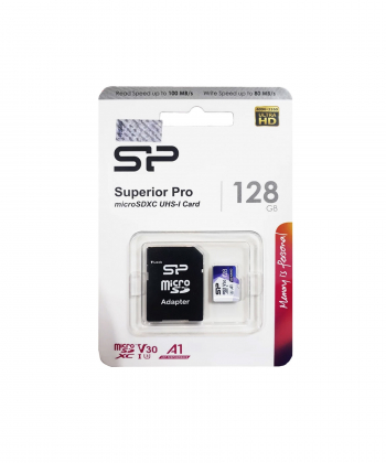 کارت حافظه microSDXC سیلیکون پاور مدل Superior Pro کلاس 10 استاندارد UHS-I U3 سرعت 100MBps ظرفیت 128 گیگابایت به همراه آداپتور S