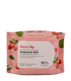 دستمال مرطوب آرایشی صورت بیول BIOˊL مدل Rose Hip وزن 120 گرم