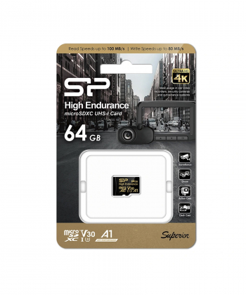 کارت حافظه MicroSDHC سیلیکون پاور مدل Golden Series High Endurance UHS-1 V30 A1 ظرفیت 64 گیگابایت