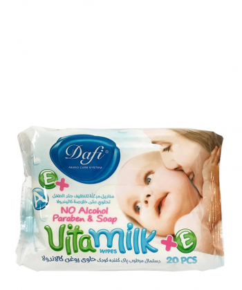 دستمال مرطوب پاک کننده کودک حاوی کالاندولا دافی Dafi مدل Vita Milk بسته 20 عددی