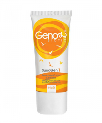 کرم ضدآفتاب بی رنگ فاقد چربی SPF50 ژنوبایوتیک Geno Biotic مدل Suno Gen1 حجم 50 میلی لیتر