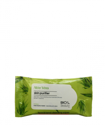 دستمال مرطوب پاک کننده دست و صورت بیول BIOˊL مدل Aloe Vera بسته 10 عددی