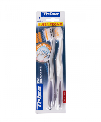 مسواک با برس متوسط تریزا Trisa مدل Pro Interdental بسته 2 عددی