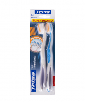 مسواک با برس متوسط تریزا Trisa مدل Pro Interdental بسته 2 عددی