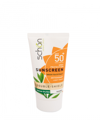 کرم ضد آفتاب بی رنگ SPF50 شون Schon مدل Double-shield حجم 50 میلی لیتر